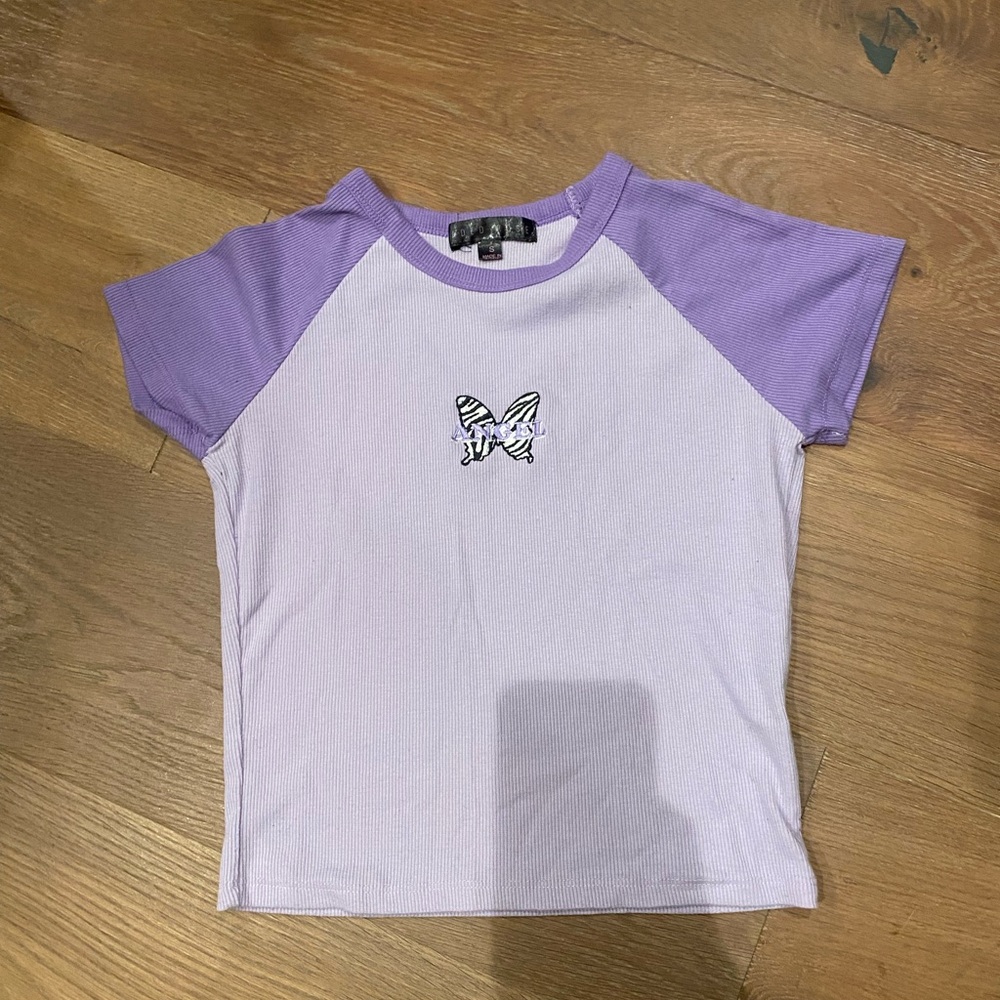 Purple butterfly angel women’s baby tee